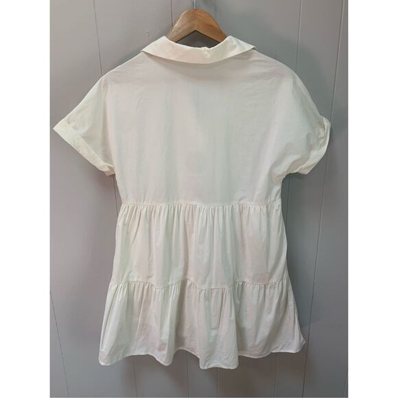 THML Womens Collared Short Sleeve Cream Dress Medium - Picture 4 of 10